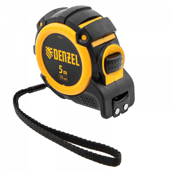Рулетка DENZEL 31521 5м х 19мм, автоматич. фиксац., нейлон. покрытие, магнит. зацеп, двухстор. разметка