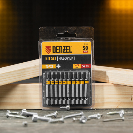 Бита DENZEL TX 8х50, сталь S2, шестигранный профиль, 10 шт. Е 6,3