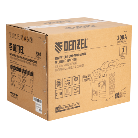 Аппарат инвертор. полуавтомат. cварки DENZEL IMIG-200SP Pulse, 200 А, ПВ 60%, катушка 5 кг Аппарат инвертор. полуавтомат. cварки DENZEL IMIG-200SP Pulse, 200 А, ПВ 60%, катушка 5 кг