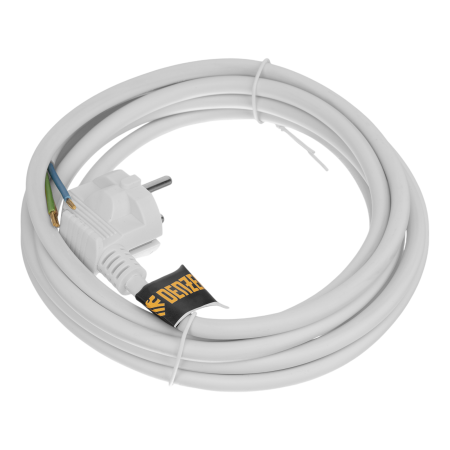 Шнур сетевой Energy Series DENZEL, ПВС, 3 м, 3 x 1,5 мм, с неразборной вилкой, белый