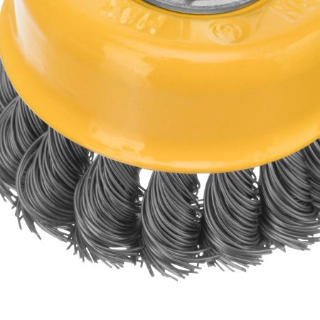 Щетка для УШМ DENZEL 746243, 75 мм, «чашка», крученая нержавеющая проволока 0.5 мм, М14