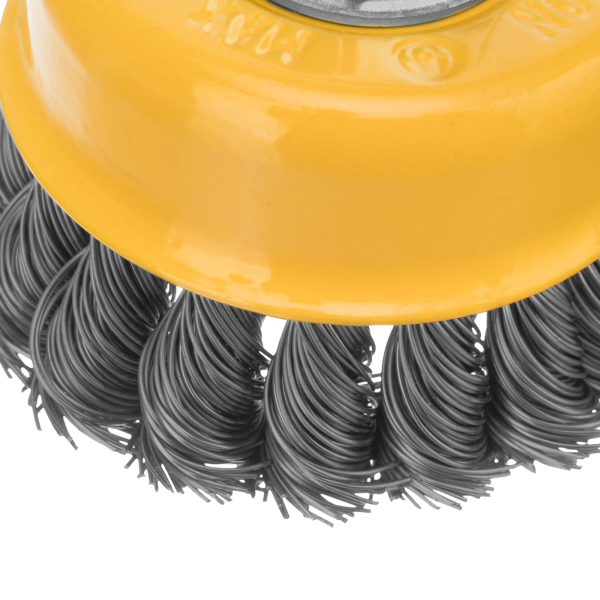 Щетка для УШМ DENZEL 746243, 75 мм, «чашка», крученая нержавеющая проволока 0.5 мм, М14