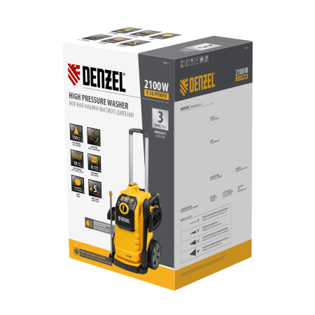 Моечная машина высокого давления DENZEL K 50 Power, 2100 Вт, 150 бар, 600 л/ч, асинхронный двигатель