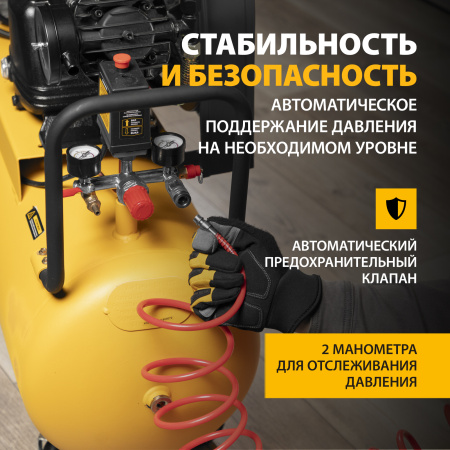 Компрессор воздушный DENZEL BCW3000-T/100, 3.0 кВт, ременный привод, 100 литров, 520 л/мин