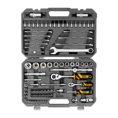 Набор инструментов DENZEL 1/2", 1/4", CrV, S2, пластиковый кейс, 82 предмета