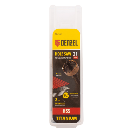 Коронка по металлу DENZEL 724102, 21 мм, HSS, нитридтитановое покрытие