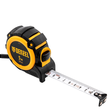 Рулетка DENZEL 31521 5м х 19мм, автоматич. фиксац., нейлон. покрытие, магнит. зацеп, двухстор. разметка