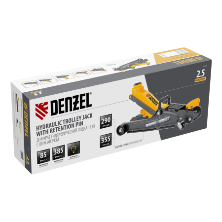 Домкрат гидравлический подкатной с фиксатором DENZEL 2,5 т, 85-385 мм
