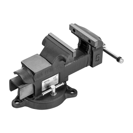 Тиски слесарные DENZEL BVH-125, 125 мм, поворотные, стальная направляющая, с наковальней