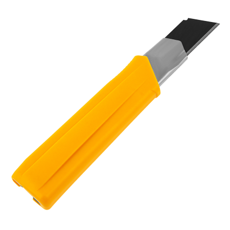 Нож DENZEL 25 мм, сменное лезвие, SK4, корпус из TPR, метал. направляющая, винтовой фиксатор