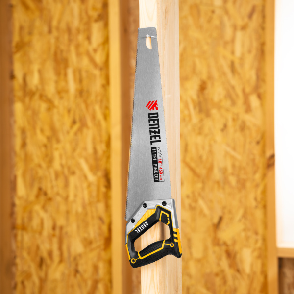 Ножовка по дереву DENZEL 450 мм, 11 TPI, зуб 3D, металлопластиковая рукоятка