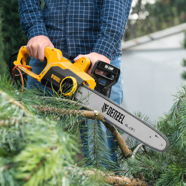 Пила цепная электрическая DENZEL EDS-2200P, 2.2 кВт, шина 45 см, шаг 3/8, 63 звена