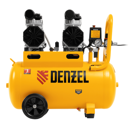 Компрессор безмасляный, малошумный DENZEL DLS 1500/50, 1500 ВТ, 2x750, 50 л, 260 л/мин