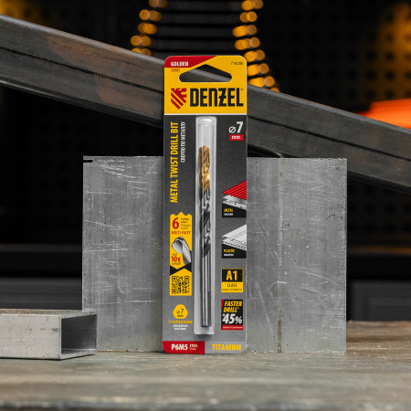 Сверло спиральное по металлу DENZEL 7,0 x 109 мм, Р6М5, Golden Tip, многогранная заточка