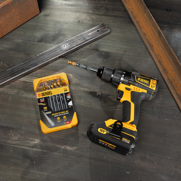 Набор сверл по металлу DENZEL 1-10 мм, HSS-Tin, Golden Tip, 10 шт