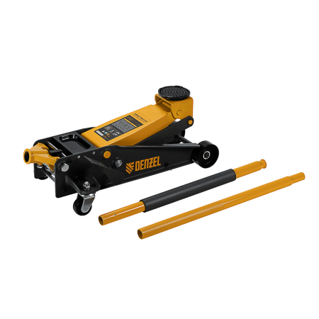 Домкрат гидравлический DENZEL подкатной 3 т, с фиксатором, быстрый подъем, 135-480 мм, профессиональный