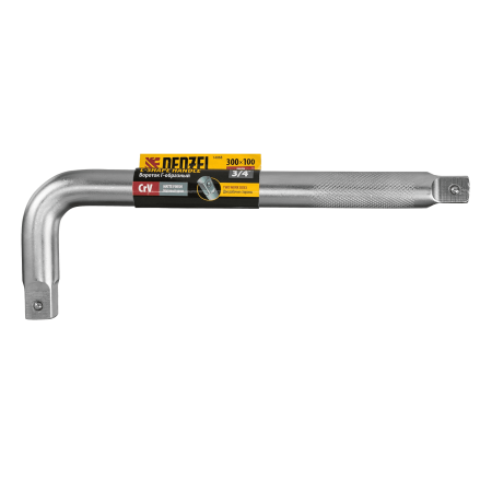 Вороток Г-образный DENZEL 300*100 мм, квадрат 3/4", CrV, матовый хром