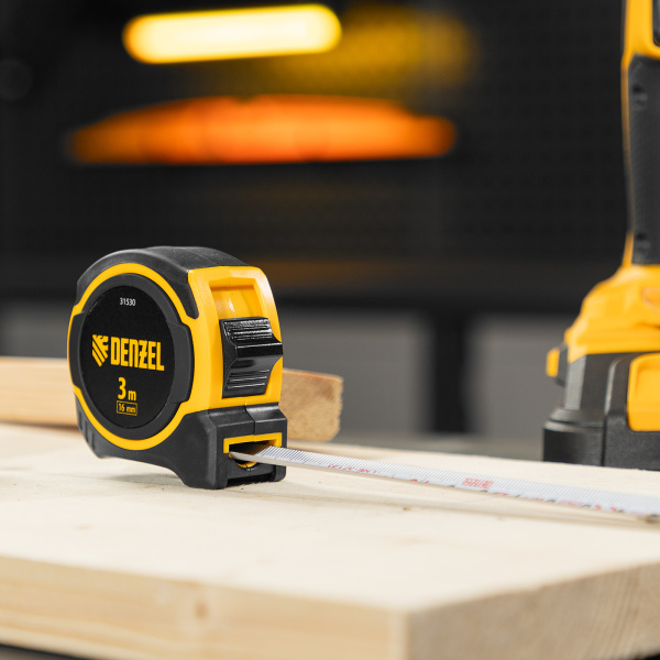 Рулетка DENZEL 3м х 16мм, двухкомп. корпус, магнитный обрезиненный зацеп