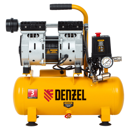 Компрессор безмасляный DENZEL DLS650/10, 650 Вт, 120 л/мин, ресивер 10 л, малошумный Компрессор безмасляный DENZEL DLS650/10, 650 Вт, 120 л/мин, ресивер 10 л, малошумный