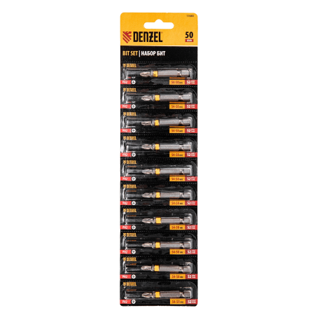 Бита DENZEL PH2х50, сталь S2, 10 шт., Е 6,3, шестигранный профиль, отрывная упаковка