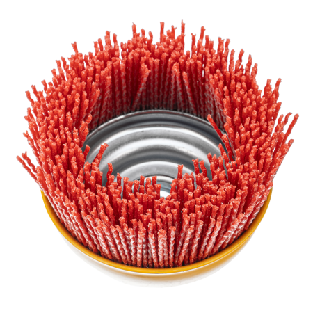 Щетка для УШМ DENZEL, 100 мм, Чашка, нейлоновая щетина, М14