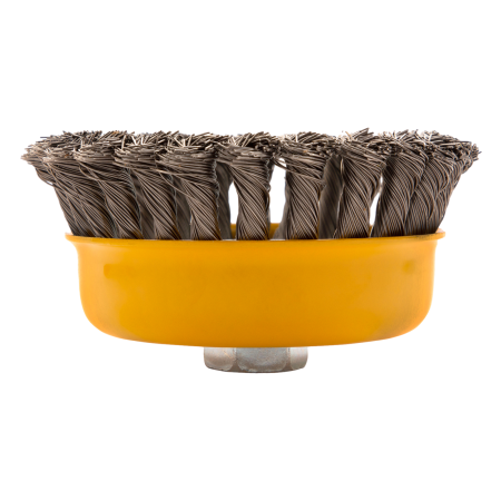 Щетка для УШМ DENZEL 746273, 125 мм, «чашка», крученая нержавеющая проволока 0.5 мм, М14