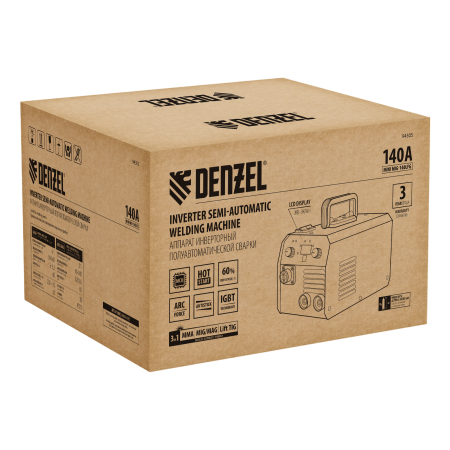 Аппарат инвертор. полуавтомат. сварки DENZEL Mini MIG-140LFG, 140 А, ПВ 60% Аппарат инвертор. полуавтомат. сварки DENZEL Mini MIG-140LFG, 140 А, ПВ 60%