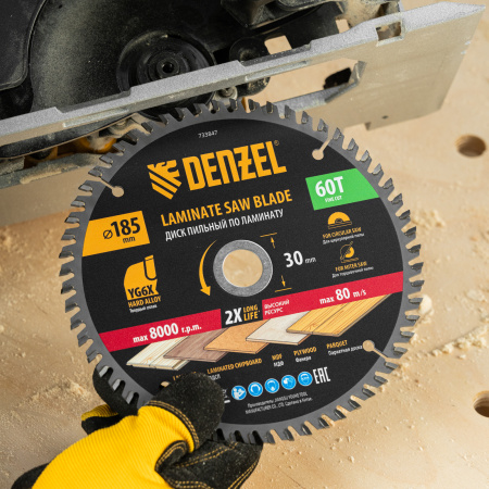 Пильный диск по ламинату DENZEL ф185 х 30 мм, 60 зубьев