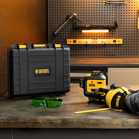 Лазерный уровень мультипризм. DENZEL LXI 360-3 Green, 30 м, 520 нм, акк. Li 2800 mAh, резьба 1/4"