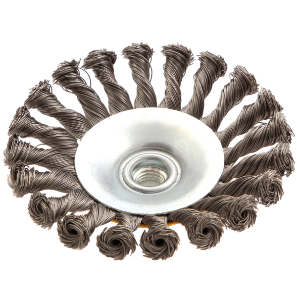 Щетка для УШМ DENZEL 746113, 125 мм, «тарелка», крученая нержавеющая проволока 0.5 мм, М14