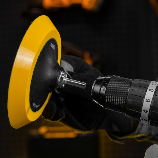 Тарелка опорная для дрели и УШМ DENZEL с липучкой, 150 мм, мягкая, с адаптером c М14 на d8