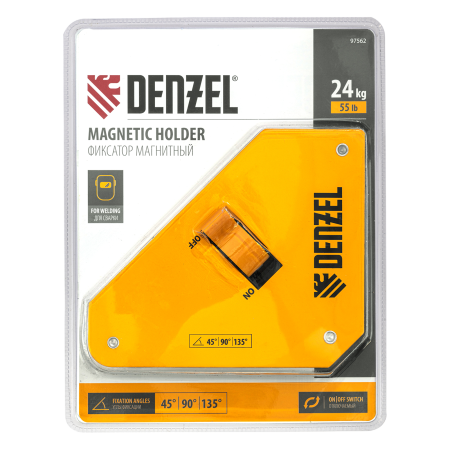 Фиксатор магнитный DENZEL отключаемый для сварочных работ усилие 55 LB, 45х90 град.