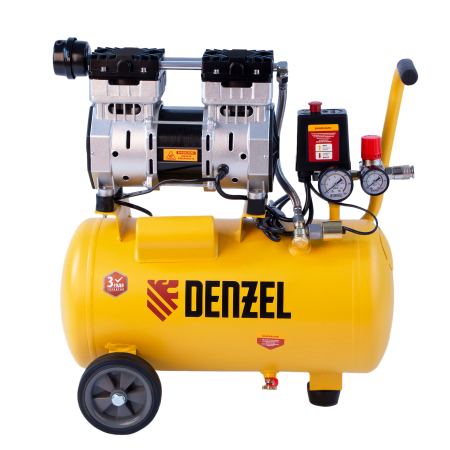 Компрессор безмасляный DENZEL DLS950/24, 950 Вт, 165 л/мин, ресивер 24 л, малошумный