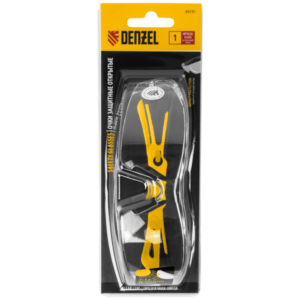 Очки защитные DENZEL открытые, поликарбонатные, прозрачная линза, 2х комп.дужки