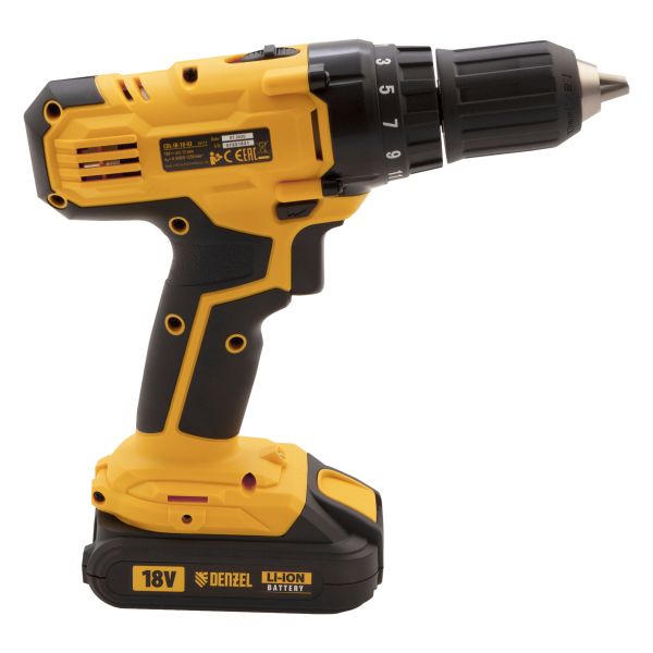 Аккумуляторная дрель-шуруповерт DENZEL CDL-IB-18-02, 18 В, Li-Ion, 2 x 1.5 Ач