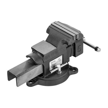 Тиски слесарные DENZEL BVH-125, 125 мм, поворотные, стальная направляющая, с наковальней