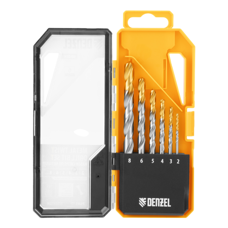 Набор сверл по металлу DENZEL, 2-8 мм, Р6М5-TiN, Golden Tip, 6 шт