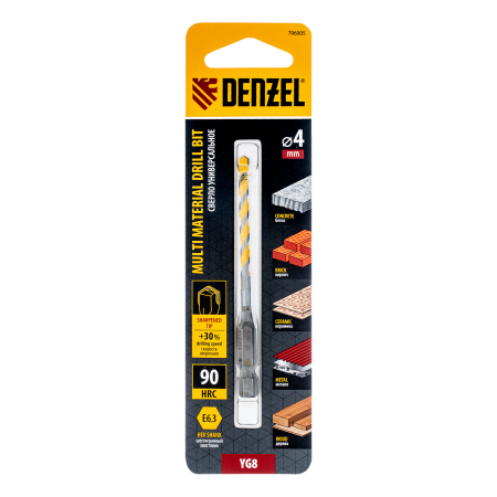 Сверло универсальное DENZEL, Multi cut, 4 мм