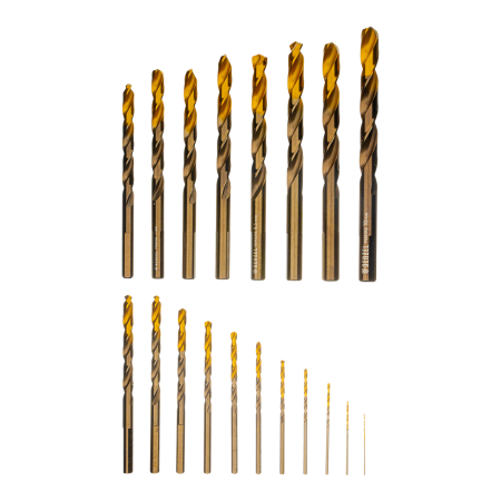 Набор сверл по металлу DENZEL, 1-10 мм, Р6М5К8-TiN, Golden Tip, 19 шт