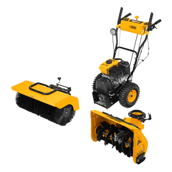 Гибридная снегоуборочная машина DENZEL с функц. подметания SWB-800, 212 сс, руч. старт, 2 насадки