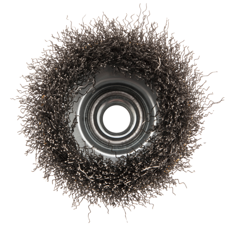 Щетка для УШМ DENZEL 746043, 75 мм, «чашка», витая нержавеющая проволока 0.3 мм, М14