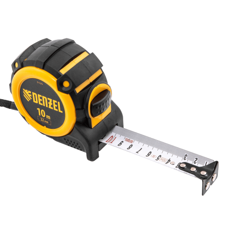 Рулетка DENZEL 31525 10м х 32мм, автоматич. фиксац., нейлон. покрытие, магнит. зацеп, двухстор. разметка
