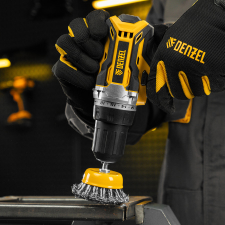 Щетка для дрели DENZEL, 65 мм, Чашка, со шпилькой, нержавеющая крученая проволока