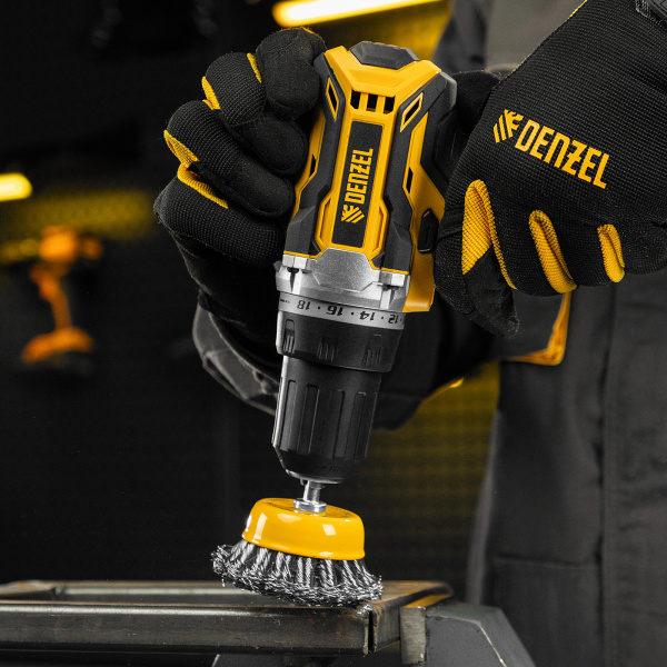 Щетка для дрели DENZEL, 65 мм, Чашка, со шпилькой, нержавеющая крученая проволока