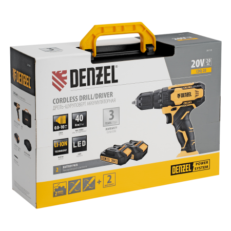 Дрель-шуруповерт аккумуляторная DENZEL CDQ-20, Li-Ion, 20 В Дрель-шуруповерт аккумуляторная DENZEL CDQ-20, Li-Ion, 20 В