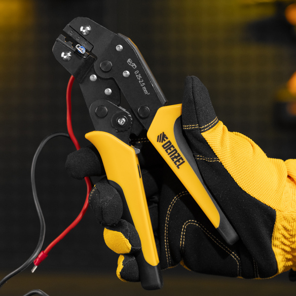 Клещи для обжима неизолированных наконечников DENZEL НК и НВ, разъемов РП, 0,25 - 2,5 мм2