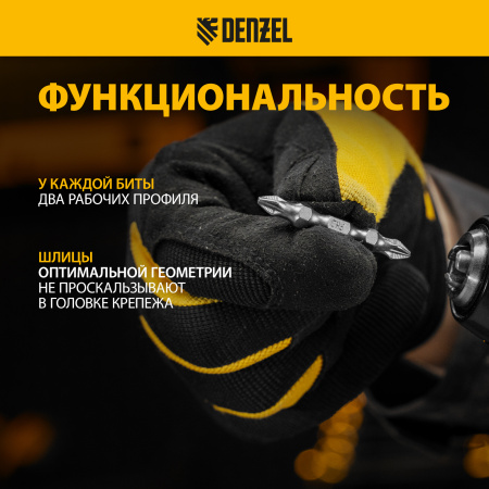 Бита DENZEL двухсторонняя, PH2-PZ2 х 45 мм, сталь S2, 10 шт.