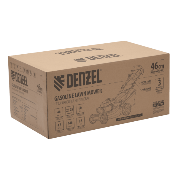 Газонокосилка бензиновая DENZEL GLD-460SP-VE, 146 см3, шир. 46см, привод, вариатор, эл.старт, 60 л Газонокосилка бензиновая DENZEL GLD-460SP-VE, 146 см3, шир. 46см, привод, вариатор, эл.старт, 60 л