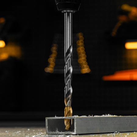 Сверло спиральное по металлу DENZEL 12 x 205 мм, Р6М5, Golden Tip, удлиненное