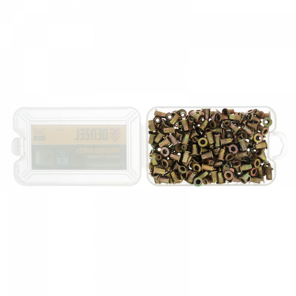 Заклепки резьбовые DENZEL стальные, оцинкованные, М3, пластиковый кейс, 200 шт.